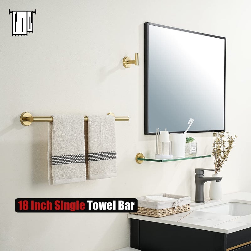JQK Bath Towel Bar Brushed Gold, 18 Inch 304 Stainless Steel Thicken 0.8mm Towel Rack Bathroom, Towel Holder Wall Mount, Total Length 20.47 Inch TB110L18-BG - Image 5